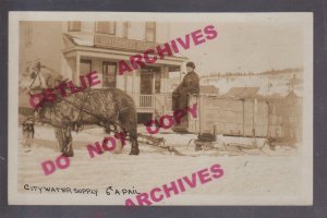 Canada RPPC c1920 WATER DELIVERY WAGON Sledge Snow 6p A PAIL Advertising Winter