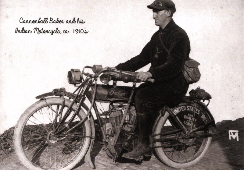 Cannonball Baker & His Indian Motorcycle ca. 1910's  (5.75 X 4 Photo Repr...