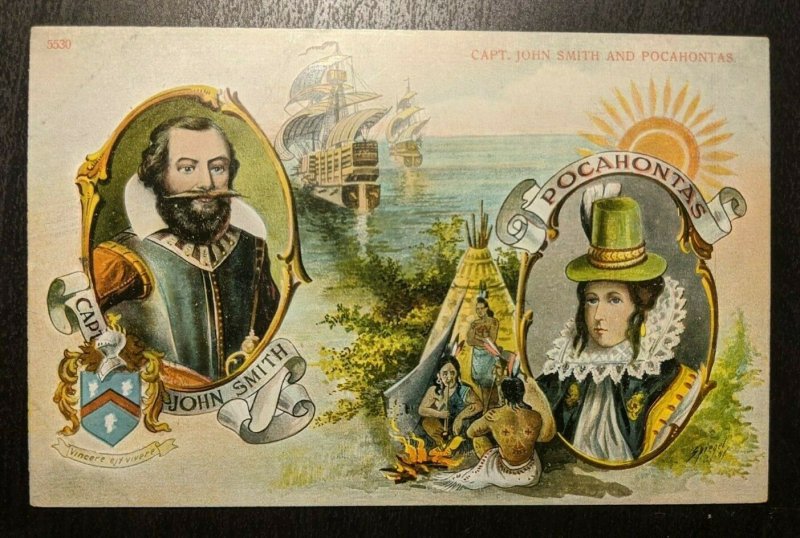 Unused Vintage Captain John Smith & Pocahontas Expo Illustrated Postcard-