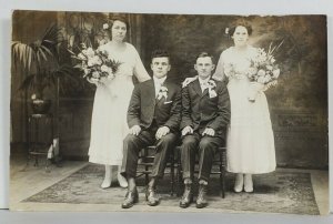 RPPC Two Sets of Twins Young Adults Portrait Studio c1920 Postcard Q8