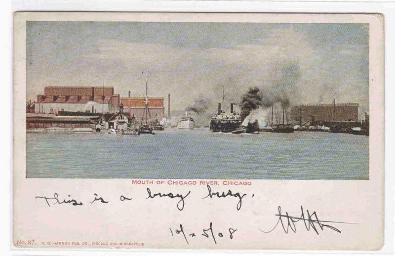 Steamers Chicago River Mouth IL 1908 postcard