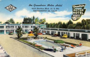 GREENBRIER MOTOR HOTEL Sacramento, CA Highway 99 Roadside '50s Vintage Postcard