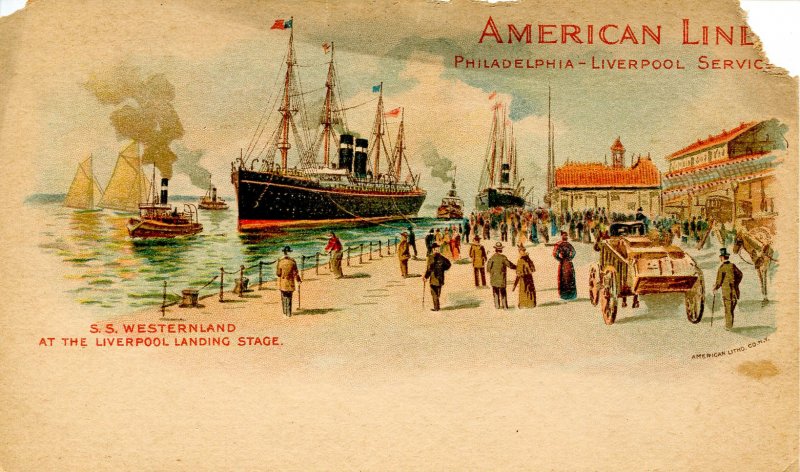 American Line - SS Westerland at Liverpool, Private Mailing Card (torn)