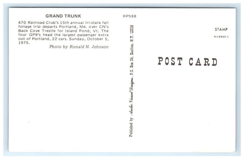 Postcard Grand Trunk 470 Railroad Club 15th Annual Trip, Portland Maine 1975 A10