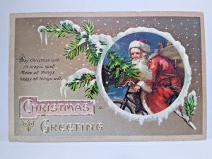 Christmas Postcard Santa Claus Riding Bicycle Bike 59 International Arts Germany 