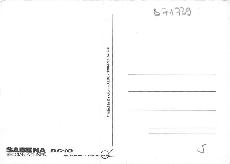 B71739 Sabena DC-10 Belgian airlines Mcdonnel Douglas Belgium