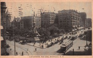 VINTAGE POSTCARD STREET CARS CROWDS SCENE AT LAFAYETTE SQUARE BUFFALO N.Y. 1910