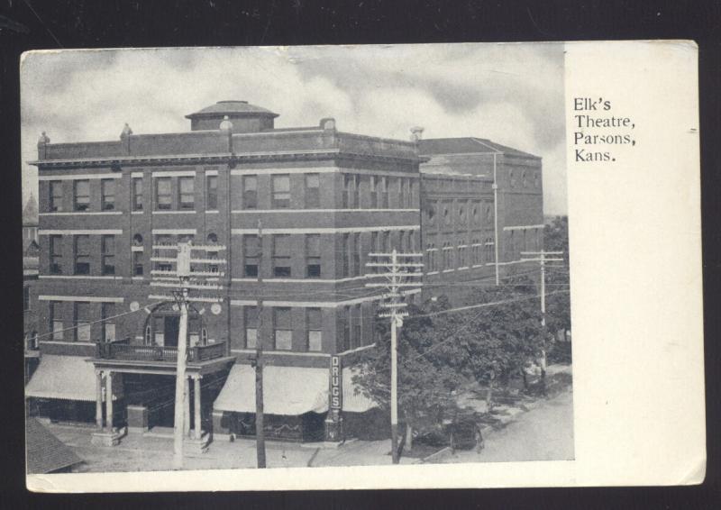 PARSONS KANSAS ELK'S THEATRE ELKS ANTIQUE VINTAGE POSTCARD B&W