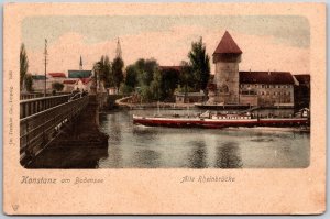 Am Bodensee Alte Rheinbrucke Konstanz Germany Road and Railway Bridge Postcard