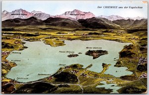 Der Chiemsee Aus Der Vogelschau Map Mountain Lake Panorama Postcard