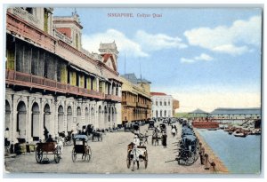 c1910 Collyer Quai Singapore Antique Unposted Rickshaw Horse Carriage Postcard