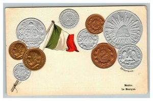 Vintage 1920's Postcard Currency Peso Centavo Coins Flag Mexico