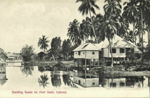 malay malaysia, LABUAN BORNEO, Dwelling Houses on River Bank (1910s) Postcard