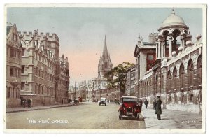 The High Oxford, England Unused Postcard, High Street, Cars, Churches, College