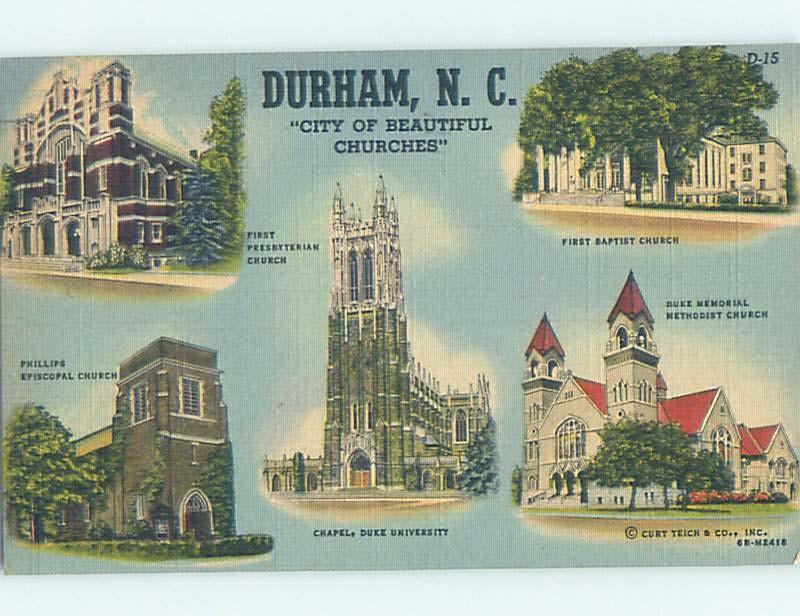 Linen FIVE VIEWS ON POSTCARD Durham North Carolina NC HM9698