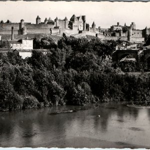 c1950s Carcassonne France La Cite RPPC Postcard Medieval Fortress Castle Walls