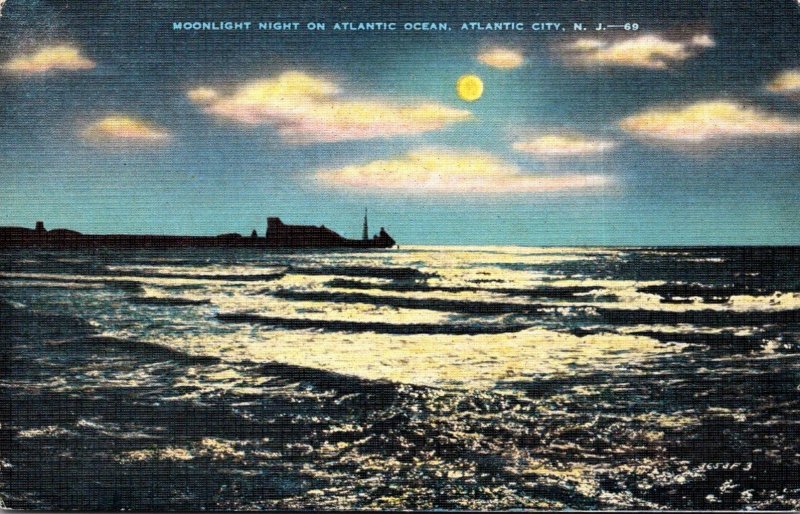 New Jersey Atlantic City Moonlight On The Atlantic Ocean