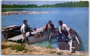 Postcard - Three Men in Fishing Boat