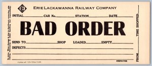 ERIE LACKAWANNA RAILWAY CO BAD ORDER WASH OUT CLEAN OUT LARGE TAG TICKET TRAIN