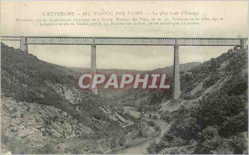 Old Postcard Auvergne Fades Viaduct The highest in Europe