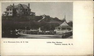 Fishers Island ME Little Hay Harbor Steamer at Dock c1905 