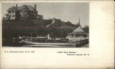 Fishers Island ME Little Hay Harbor Steamer at Dock c1905 
