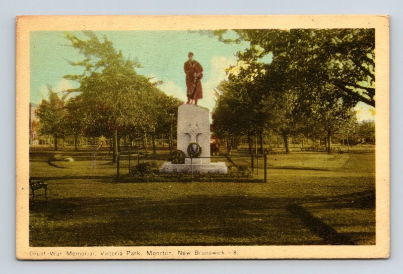 Moncton New Brunswick Canada Victoria Park War Memorial WB Cancel WOB Postcard 