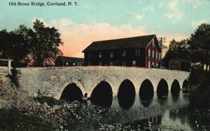 Vintage Postcard 1912 Old Stone Bridge Historical Landmark Cortland New York NY