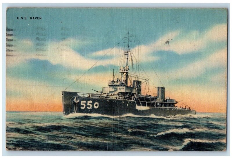 1942 USS Raven 550 Norfolk Virginia VA Bernard Shaffer Soldier Mail WW2 Postcard