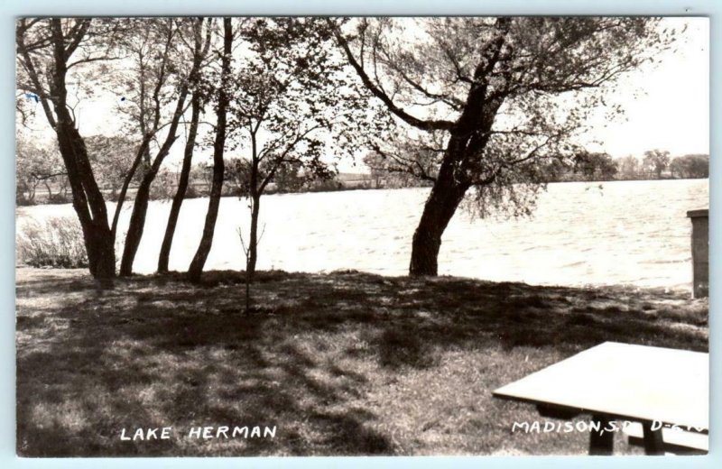RPPC  MADISON, South Dakota SD ~ View of LAKE HERMAN ca 1940s Postcard 