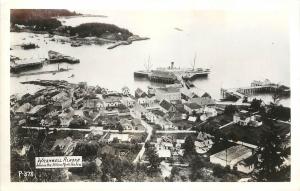 RPPC Postcard Overview of Town and Harbor Wrangell Alaska AK