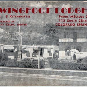 c1950s Wingfoot Lodge Colorado Springs Business Ad Card Map Goodyear Logo Indvik