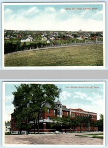 2 Postcards CARROLL, Iowa IA ~ Birdseye and NEW BURKE HOTEL c1920s-30s