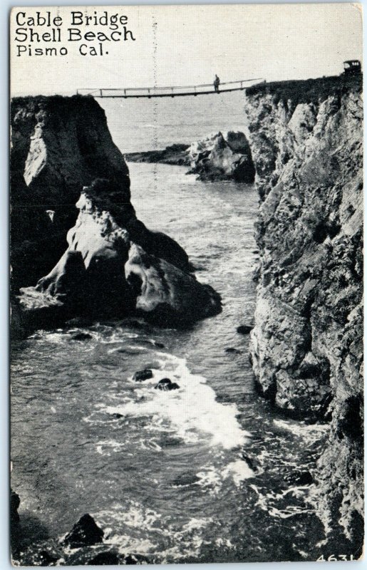c1900s Pismo, Cal. Cable Bridge Shell Beach Postcard CA Cliff Horse Carriage A87