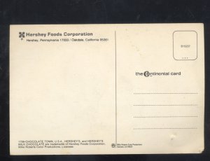 HERSHEY PA. HRESHEY'S MILK CHOCOLATE CANDY BAR ADVERTISING POSTCARD