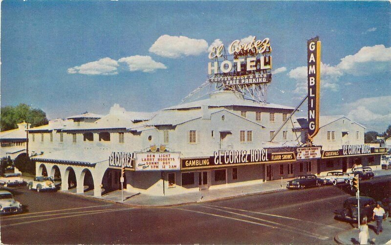 Las Vegas Nevada Hotel El Cortez automobiles Roberts Desert Postcard 21-8558