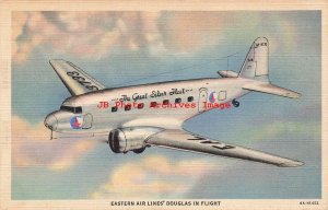 Advertising Linen Postcard, Eastern Airlines Douglas Airplane in Flight