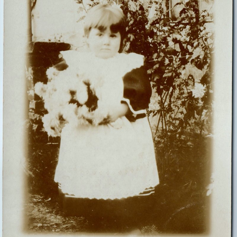 1908 Xmas England Adorable RPPC Little Girl w/ Flower Merry Christmas Photo A214