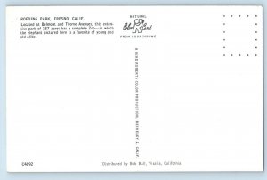 Fresno California CA Postcard Roeding Park Belmont & Thorne Avenuea Elephant