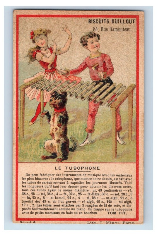 1880s Biscuits Guillout Chocolat Le Tubophone Game Cute Dog F158