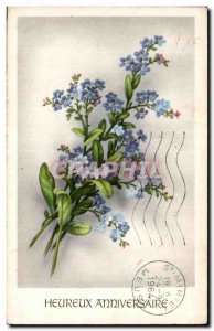 Old Postcard Fantasy Flowers Happy Birthday