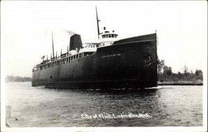 Ludington Michigan MI Steamer Steamshiop City of Flint Vintage Real Photo PC