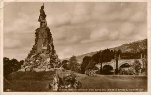 UK - Scotland. Aberfeldy. Black Watch Statue and General Wade's Bridge.   *RPPC