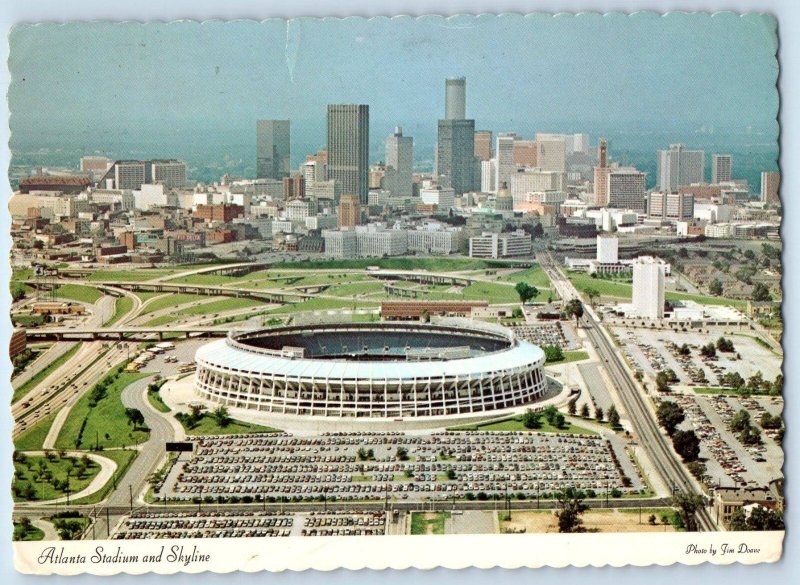 c1978 Atlanta Georgia GA Vintage Postcard Stadium Skyline Aerial View Parking
