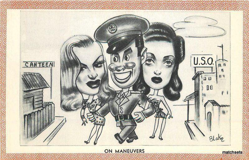 1940s Veronica Lake Jane Russell Military Soldier Libman postcard 8582