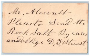 1880 Mr. Alewalt Send Rock Salt DJ Stuart Glencoe Baltimore MD Postal Card