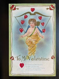 Vintage Postcard 1912 Valentine's Day To My Valentine Cupid with Arrow