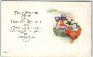 c1930s Easter Chicken Egg Linen PC Poem Naught Joy Eastertide Basket Flower A280
