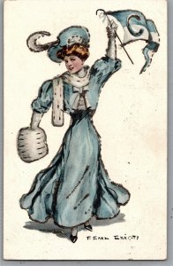 New York Columbia College Signed F. Earl Christy Postcard University GlitterKF13