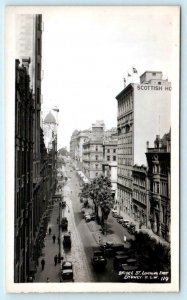 RPPC SYDNEY, Australia ~ BRIDGE STREET Scene 1930s Cars & Trolley Postcard